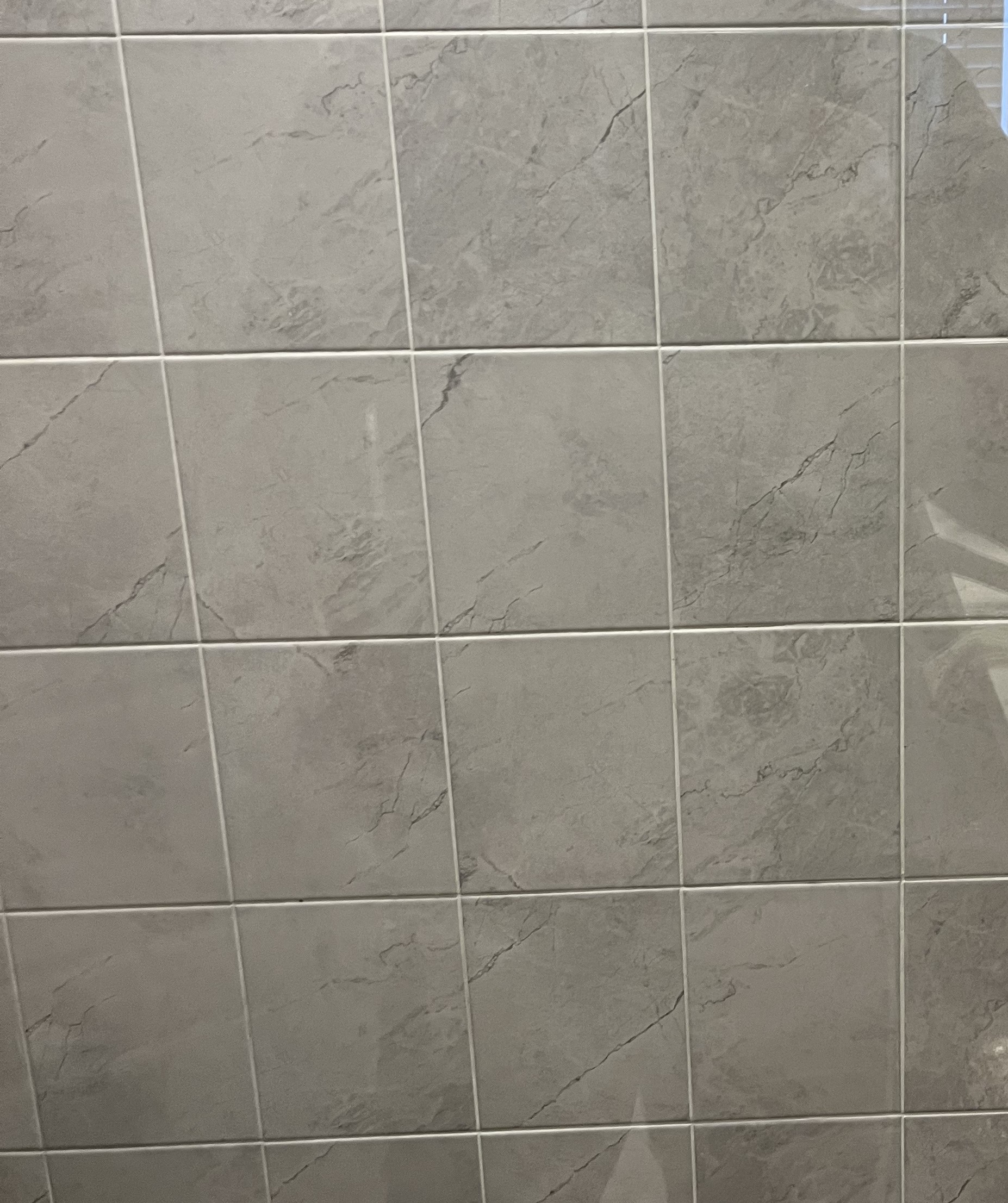 Clean shower glass and tile after bathroom detail cleaning.